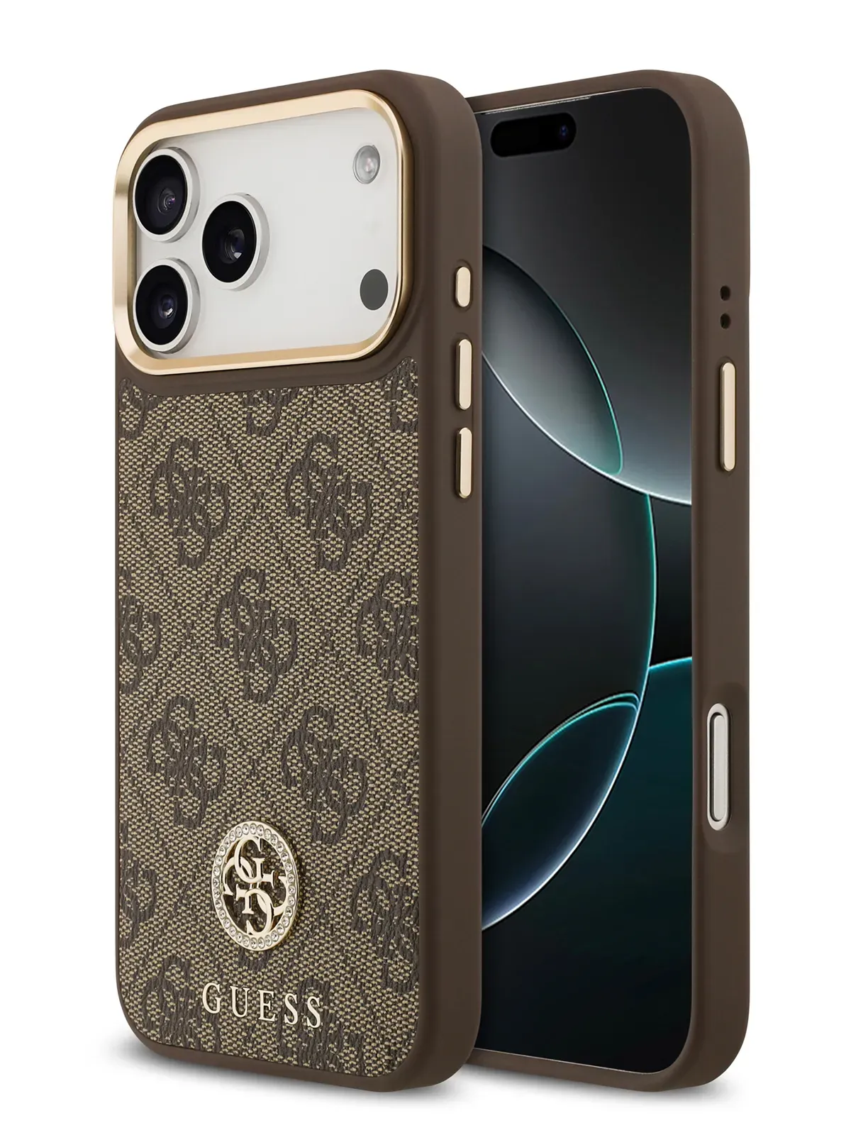 Чехол Guess на iPhone 17 Pro,  Leather, MagSafe, коричневый, Diamondphoto4
