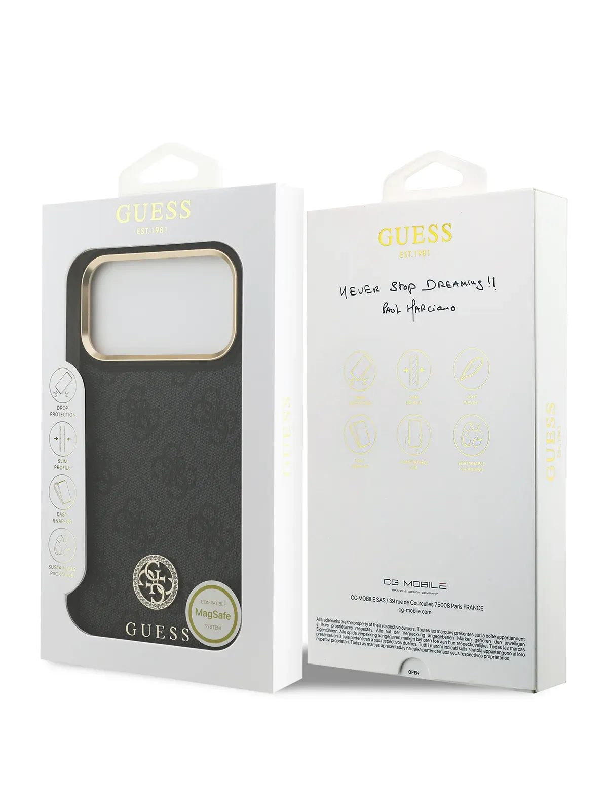 Чехол Guess на iPhone 17 Pro,  Leather, MagSafe, черный, Diamondphoto7