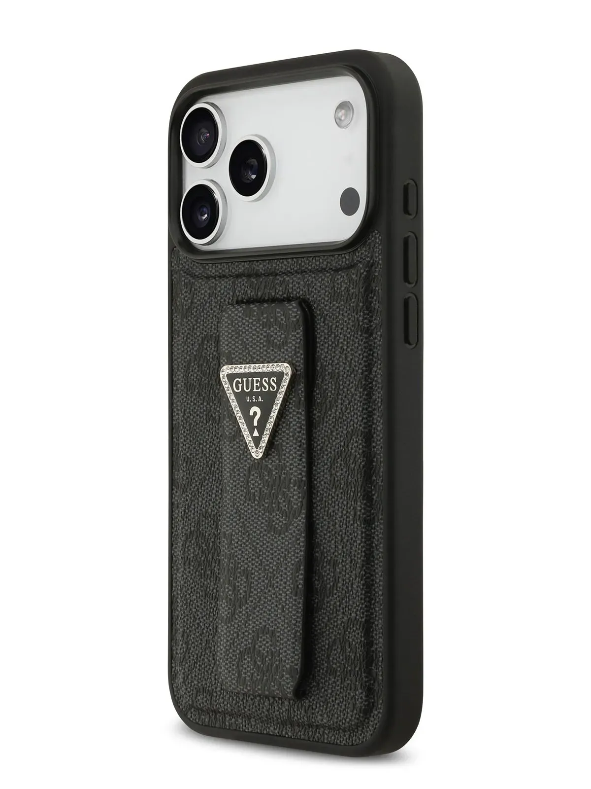Чехол Guess на iPhone 17 Pro, Черный, Leather GripStand, с ремешком с функцией подставкиphoto2