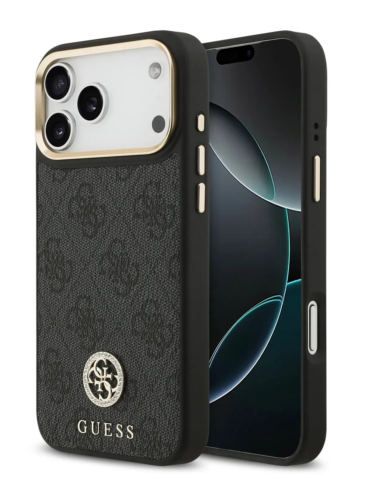 Чехол Guess на iPhone 17 Pro,  Leather, MagSafe, черный, Diamondphoto4