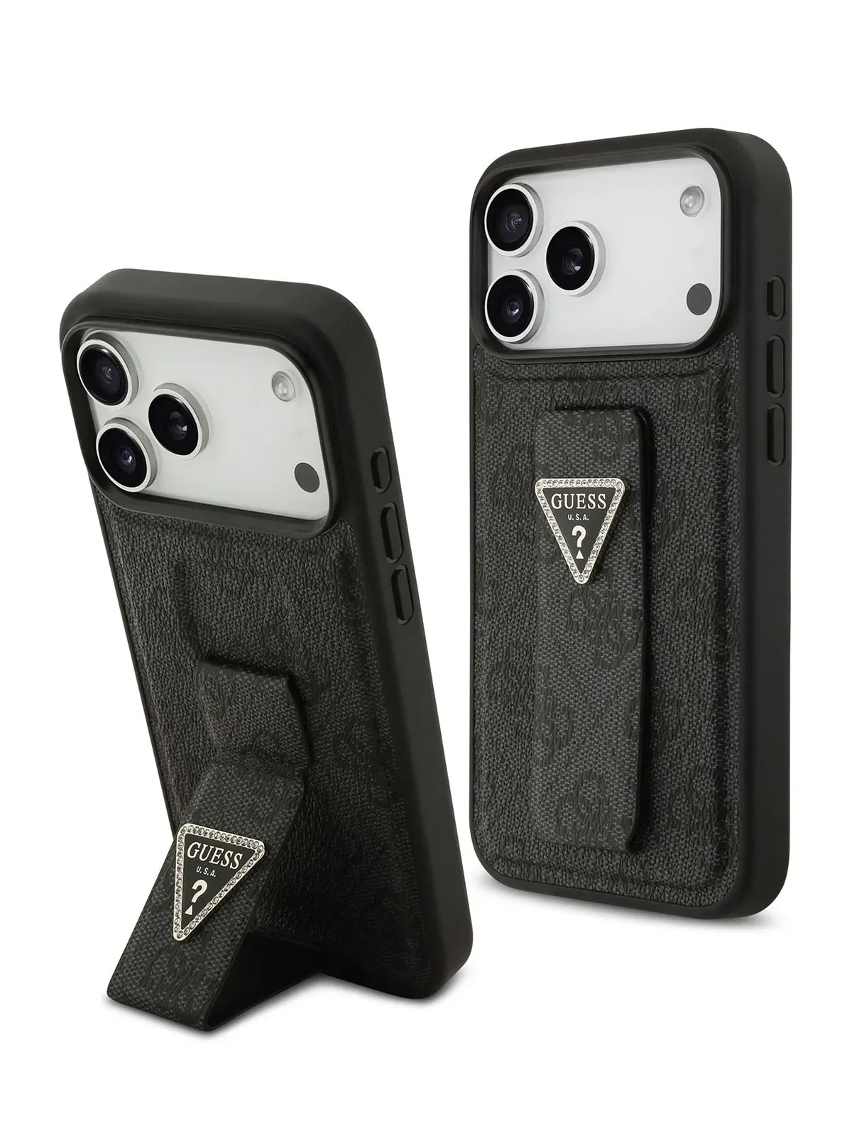 Чехол Guess на iPhone 17 Pro, Черный, Leather GripStand, с ремешком с функцией подставкиphoto4