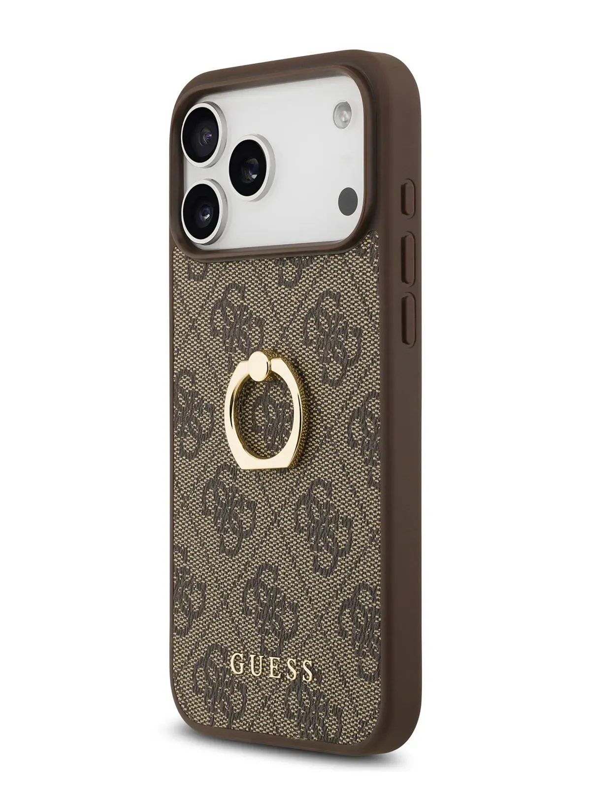 Чехол Guess на iPhone 17 Pro, Leather Ring, коричневый, с металлическими кольцом держателемphoto2