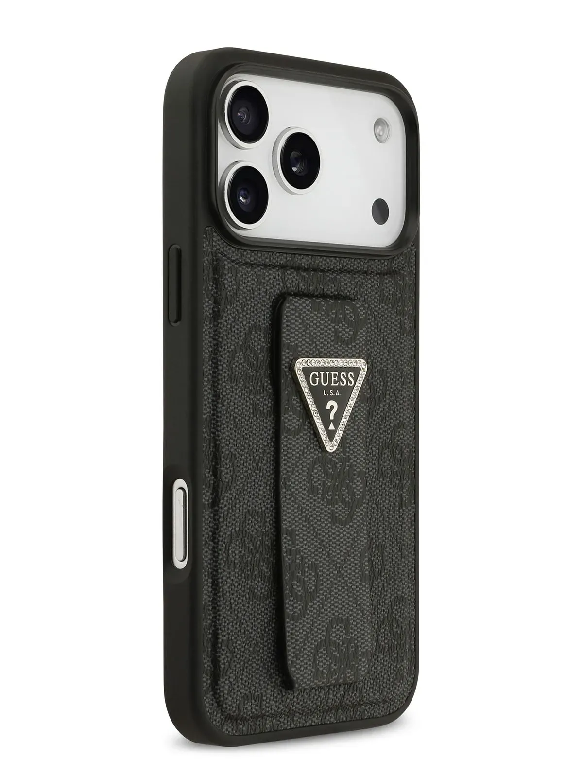 Чехол Guess на iPhone 17 Pro, Черный, Leather GripStand, с ремешком с функцией подставкиphoto0