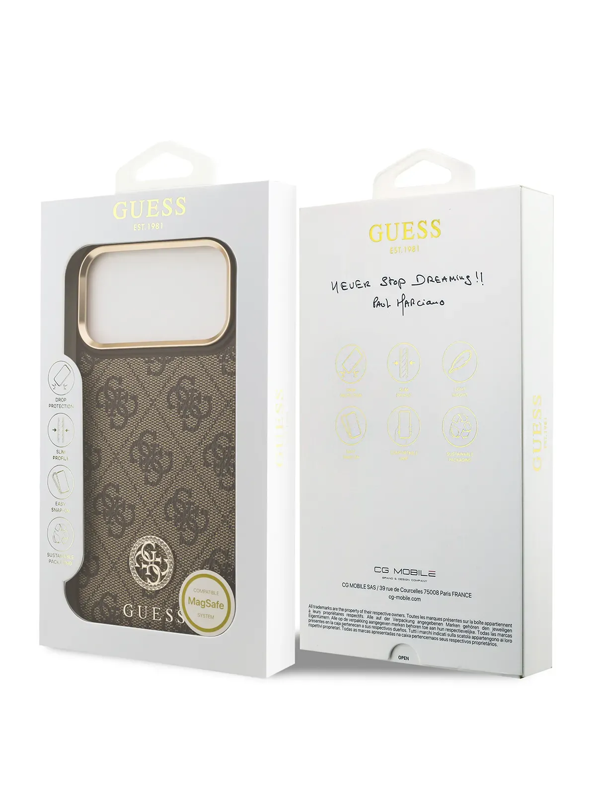 Чехол Guess на iPhone 17 Pro,  Leather, MagSafe, коричневый, Diamondphoto7