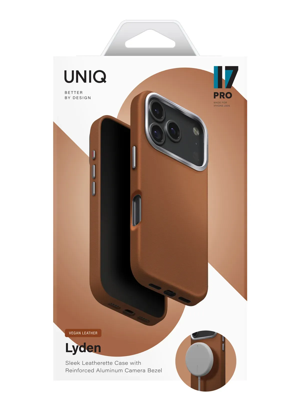 Чехол Uniq на iPhone 17 Pro, Lyden MagSafe, из премиальной экокожи, с металлической защитой камеры, коричневыйphoto5
