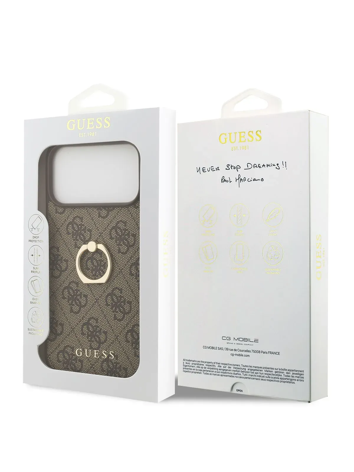 Чехол Guess на iPhone 17 Pro, Leather Ring, коричневый, с металлическими кольцом держателемphoto7