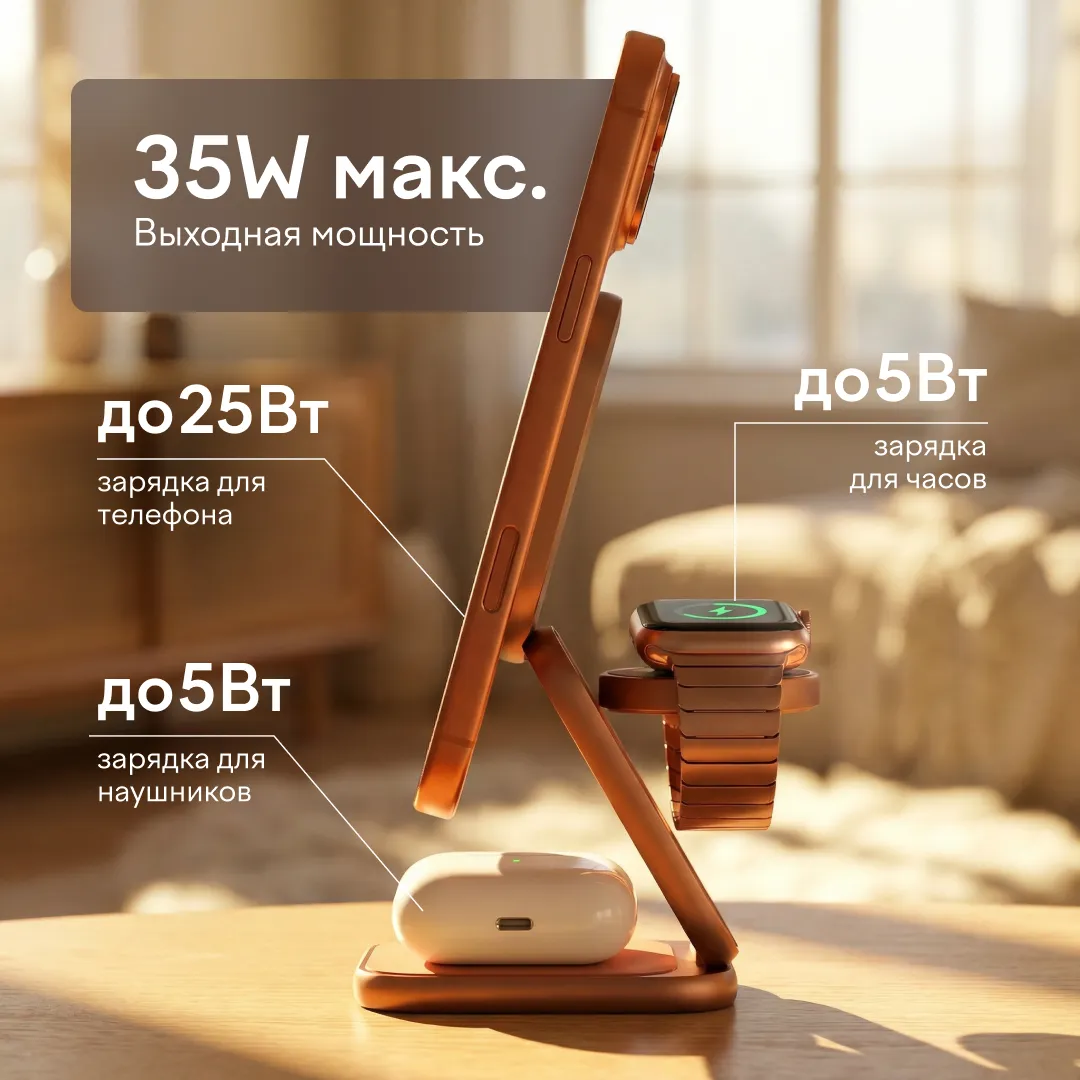 Складное беспроводное зарядное устройство 3 в 1 Magssory Fold Ultra для Apple Orangephoto9