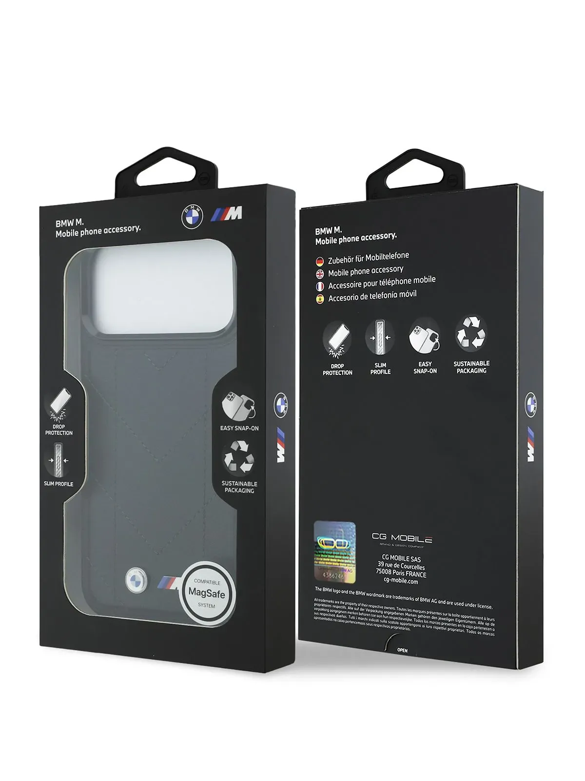 Чехол BMW на iPhone 17 Pro Max, PU Quilted MagSafe, из стеганой экокожи, с металлическим логотипом и рамкой для камеры, M-series, черныйphoto7