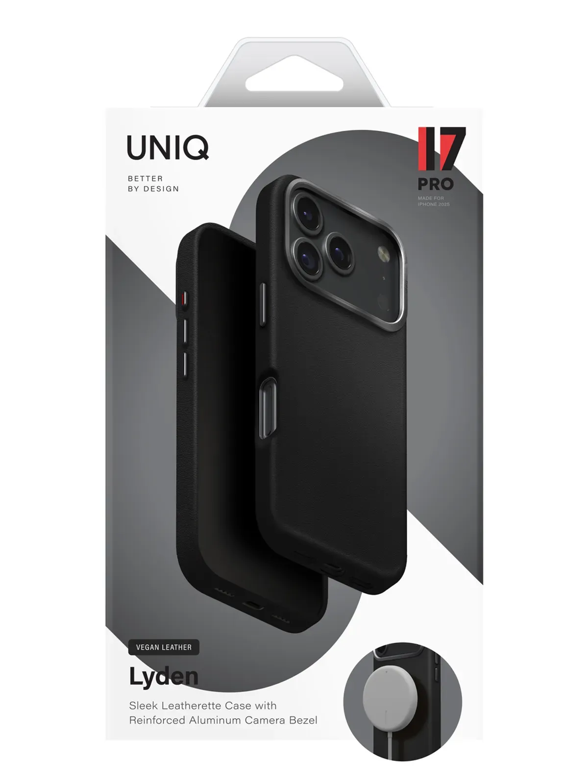 Чехол Uniq на iPhone 17 Pro Max, Lyden MagSafe, из премиальной экокожи, с металлической защитой камеры, черныйphoto5