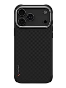 Чехол Uniq на iPhone 17 Pro, KEVA MagSafe, ударопрочный из кевлара, с алюминиевой защитой камеры, матовый под карбон, черный