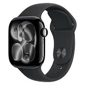Apple Watch Series 11, 46 мм корпус из алюминия цвета Черный глянец, спортивный ремешок цвета Черный