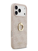 Чехол Guess на iPhone 17 Pro, Leather Ring, розовый, с металлическими кольцом держателем